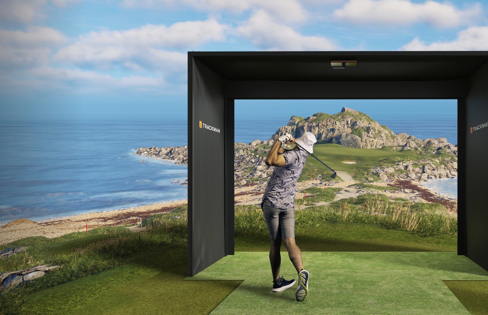 View from a Trackman simulator bay at Under Par Golf Club